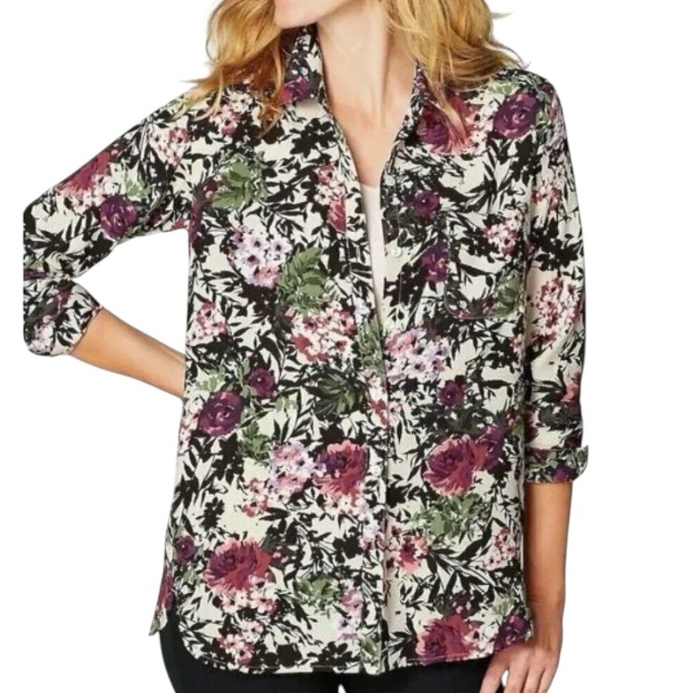 NWT J. Jill Floral Long Sleeve Button Up‎ Blouse Top Size Medium Feminine Career